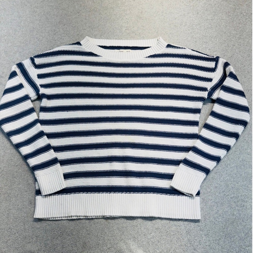 Aeropostale Striped Sweater Womens XS White Navy Blue Nautical‎ Textured Knit